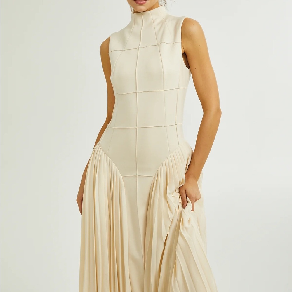Miss Rosier Safiya Pleated Dress with Mock Neck